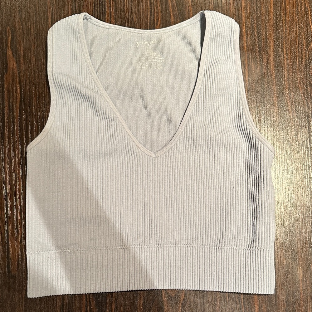 Women's Blue Ribbed V-Neck Top